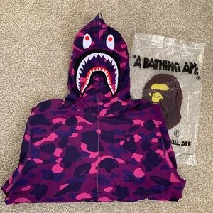 Shark Bape Hoodie Purple Camo Size XL